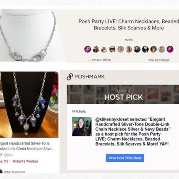Handcrafted Double-Link Silver/Navy Bead Necklace Three-Time PoshParty Host Pick - Picture 2 of 16